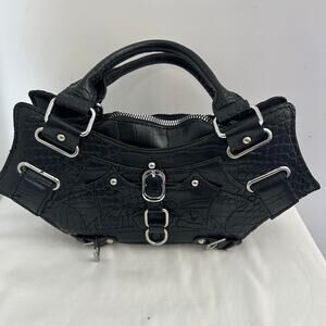 Black Croc Embossed Bat Wing Shoulder Bag Y2K Biker Goth Grunge Purse